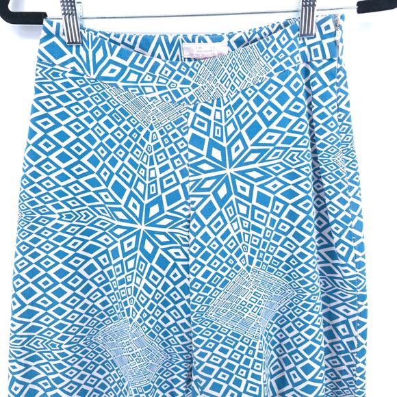 Dar Retro Psychedelic Handmade Blue White Geometric Pattern Wide Leg Pants 29 - Picture 2 of 10